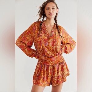 NWT Free People Romper Dance 'Til Dawn Floral Open Back Long Sleeve Size XS